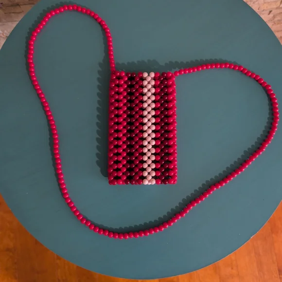 Festival Bead Purse Phone Bag Crossbody Pink Stripes Beach Concert - Picture 3 of 6